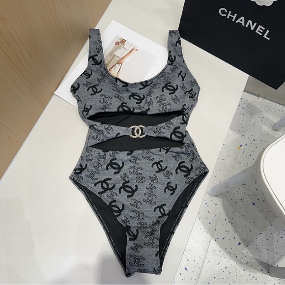 Chanel Gray Kids One Piece Swimsuit